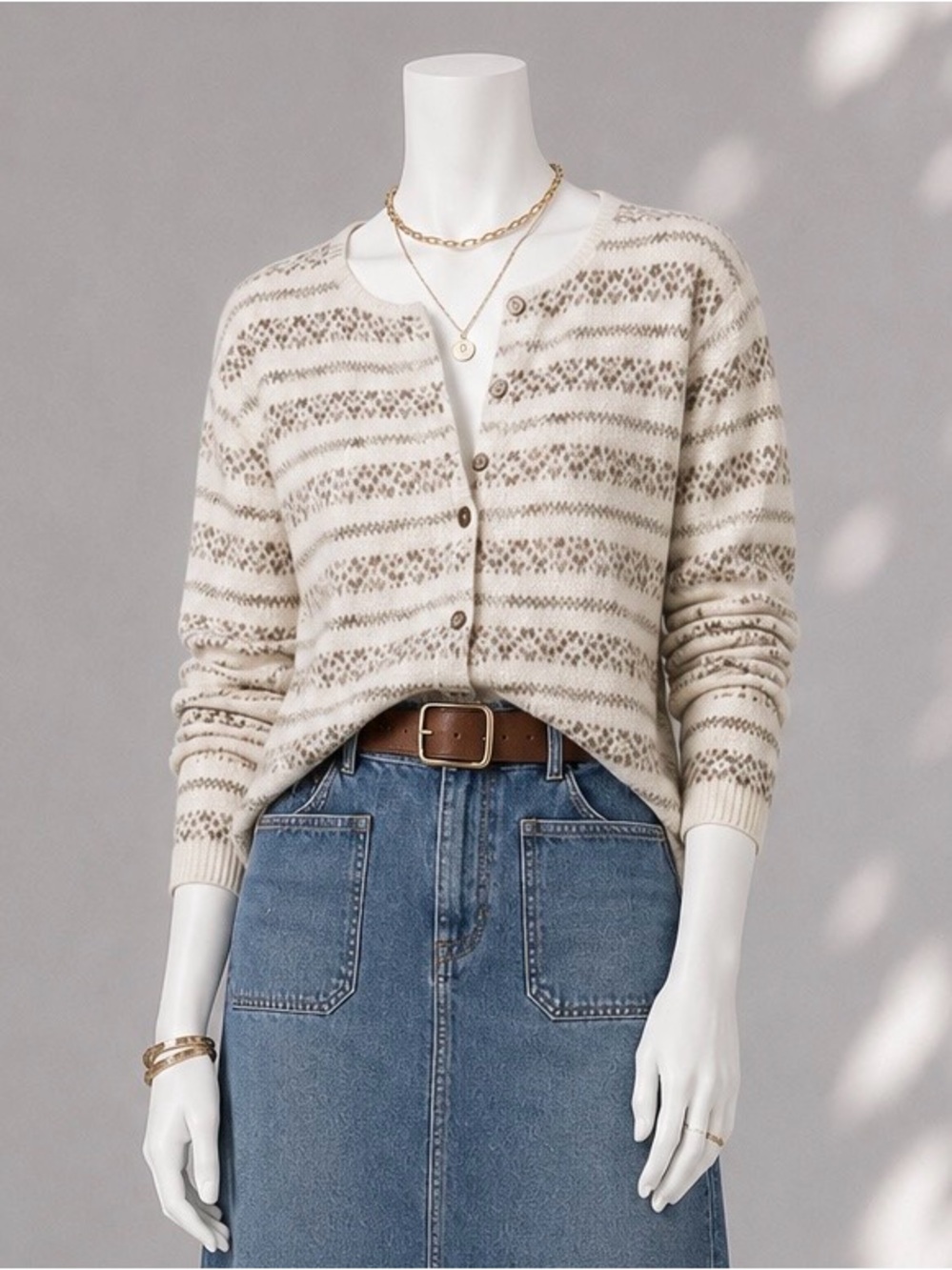 Classic Elements Grandma Cardigan M Cream Fair Isle Cottagecore Sweater Vintage